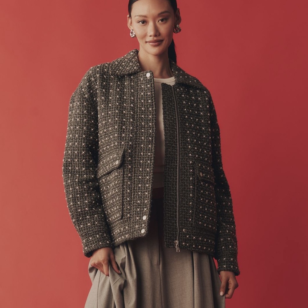 *Anthropologie Avec Les Filles Pearl Embellished Bomber Jacket - Picture 3 of 5